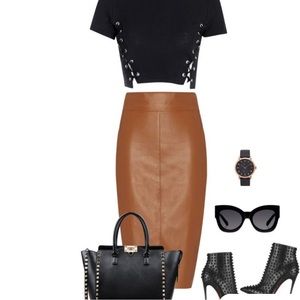 Bailey 44 Exclusive Faux Leather Pencil Skirt in Cognac Brown